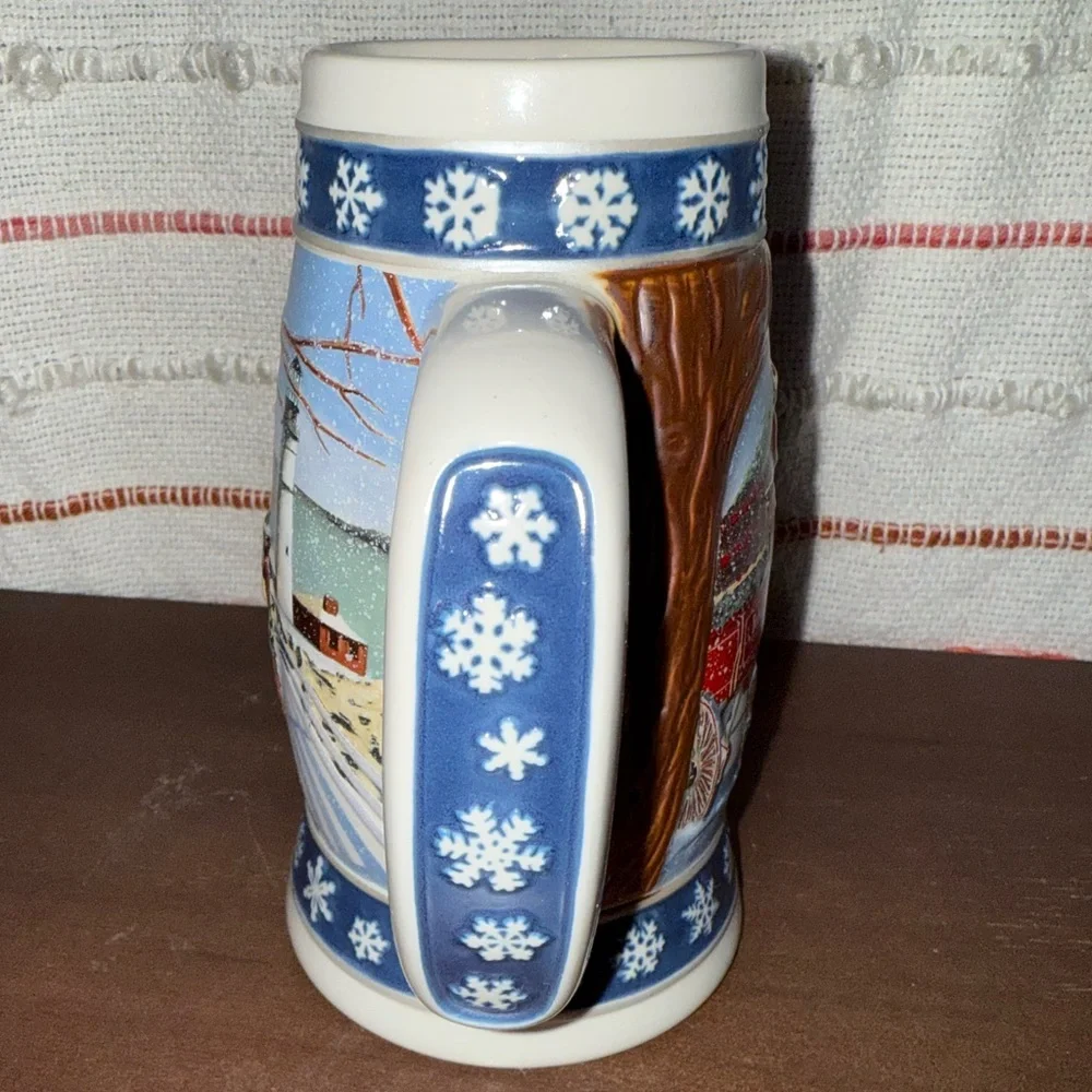 Vintage‎ Budweiser 1995 Holiday Stein with Festive Red and Blue Design